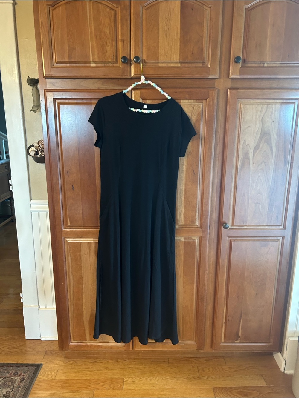 Classic Black Short-Sleeve Midi Dress